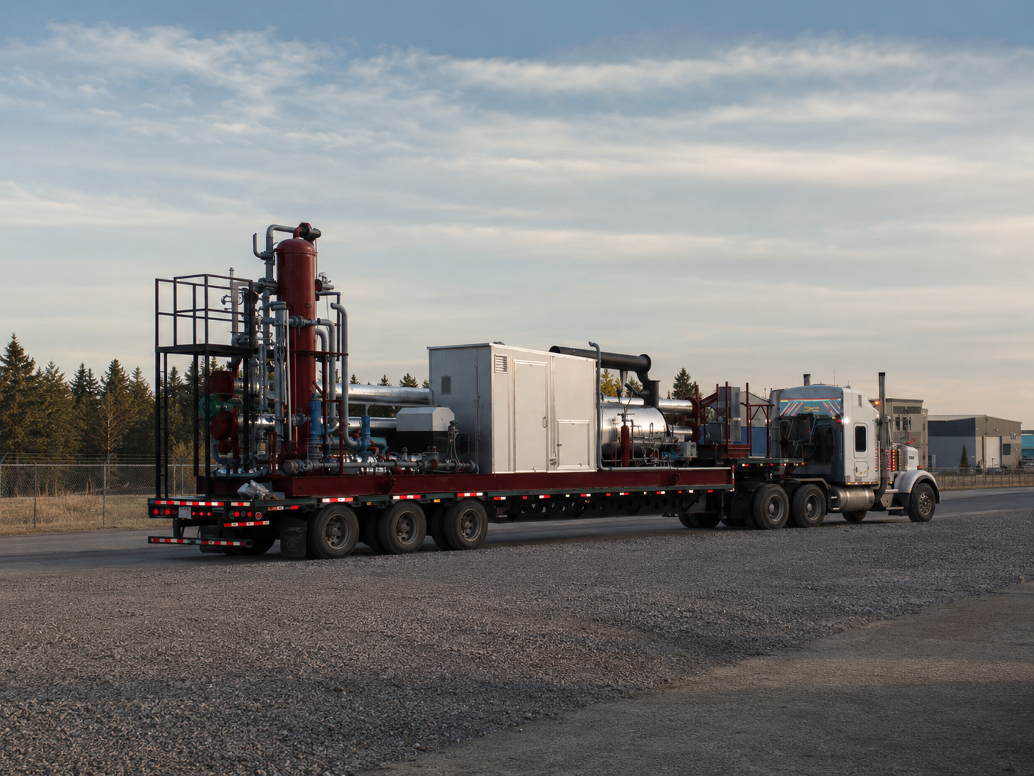 A photo of a Plum Gas Solutions Gas Conditioning Package being transported.
