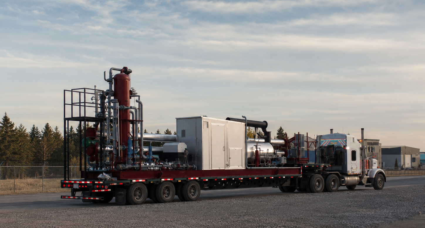 A photo of a Plum Gas Solutions Gas Conditioning Package being transported.